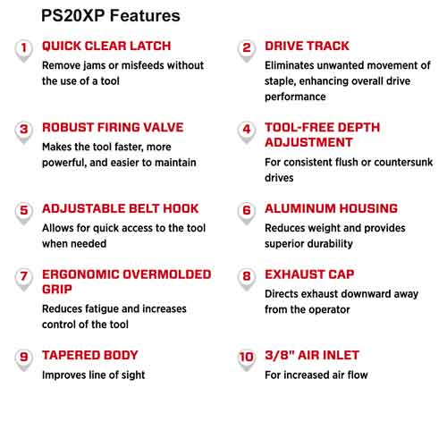 Senco PS20XP Construction Stapler Features